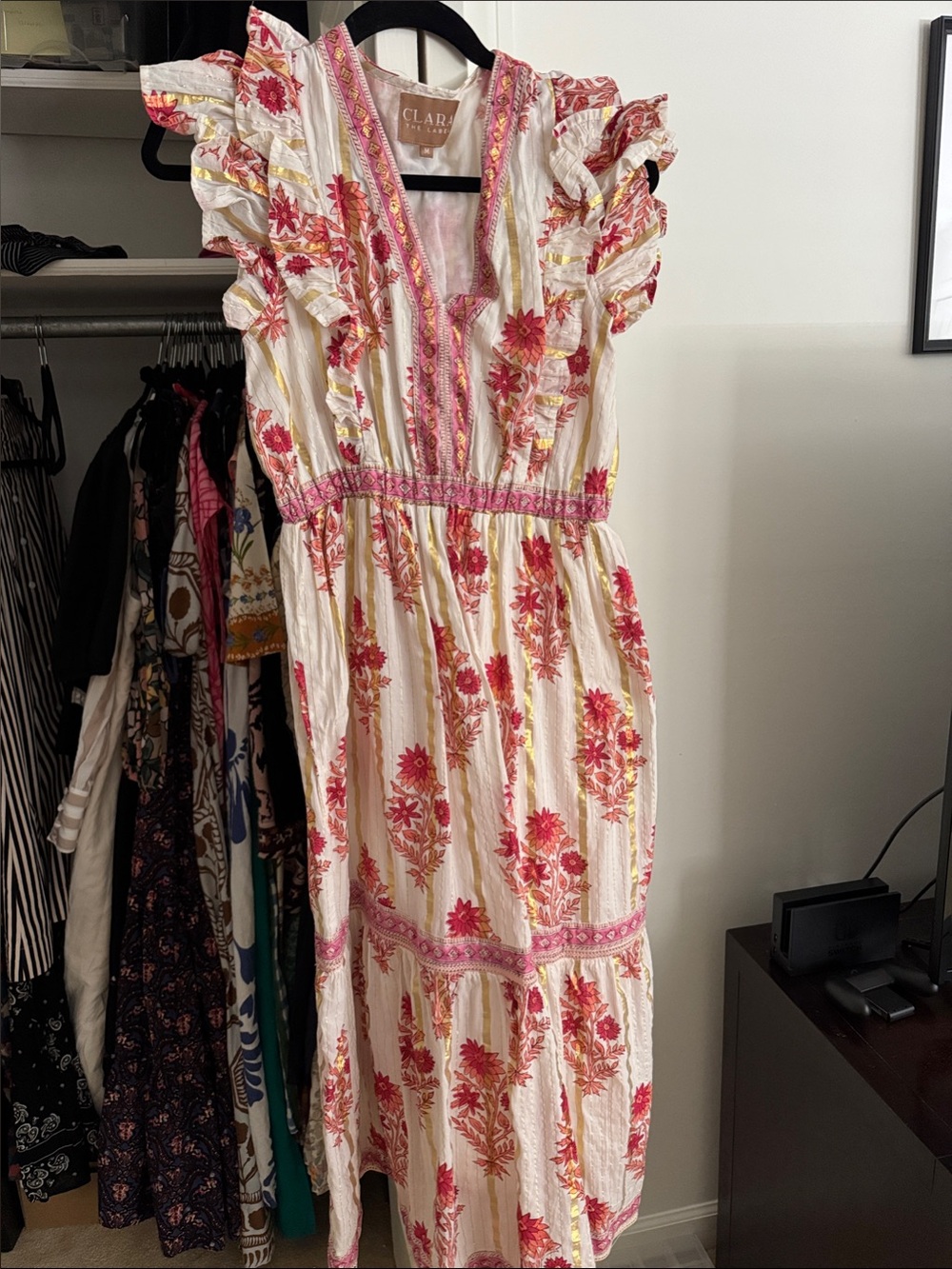 Clara the Label. Women's Cream Maxi Dress with Pink Floral Print